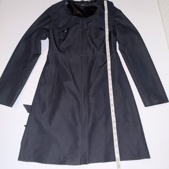 Tahari Navy Blue Chambray Trench Coat Lightweight Belted Jacket Funnel Neck XS - Picture 12 of 16